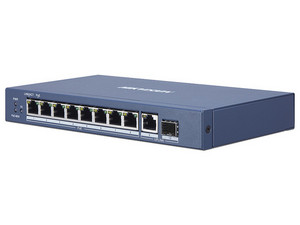 Switch Gigabit Hikvision DS-3E0510P-E, de 8 puertos 10/100/1000Mbps, 1 puerto SFP, PoE.