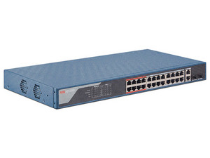 Smart Switch HIKVISION DS-3E1326P-SI de 24 puertos 10/100 Mbps, 2 puertos 10/100/1000Mbps, 2 Puertos SFP Uplink, PoE+, Administrable, Compatible con Hik-ProConnect y Hik-Central.