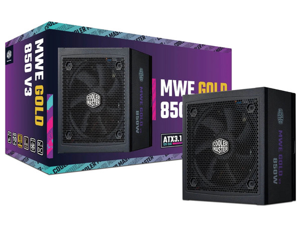 Fuente de Poder CoolerMaster MWE Gold V3 de 850W, 80 Plus Gold, con conector PCIE5 12HPwr para actualización de tarjeta de video. Color Negro.