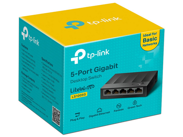 Switch No Administrable TP-LINK LS1005G V5.4, 5 Puertos RJ-45 10/100/1000Mbps, 10 Gbit/s. Color Blanco.