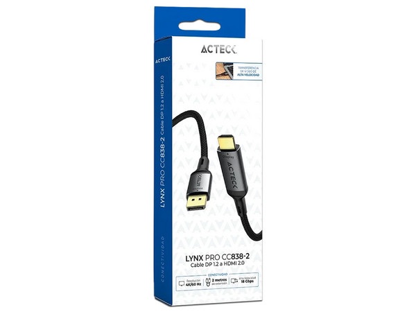 Cable de Video DisplayPort 1.2 Acteck Lynx Pro CC838-2, DisplayPort a HDMI (M-M), 2 m. Color Negro.