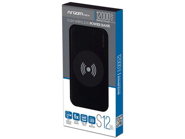 Cargador de batería externo Argomtech S12W, con carga inalámbrica rápida de 15W.