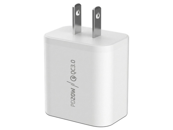 Cargador de Pared Foxbox Flux PD20W de 20W, Tipo I (en V), USB Tipo C y USB Tipo A, 20W. Color Blanco.