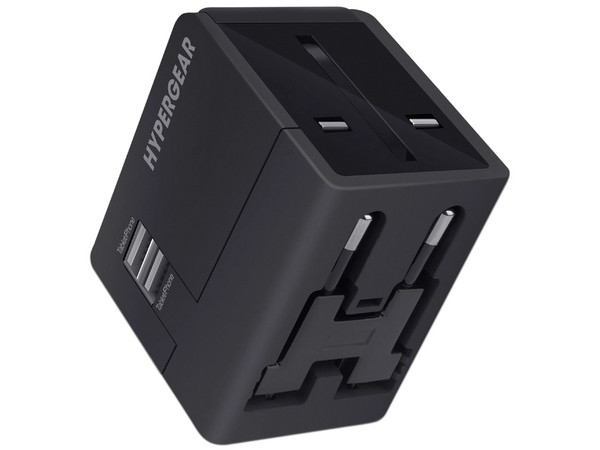 Cargador de Viaje Universal HyperGear 14298, Clavijas para 4 Regiones, 2 Puertos USB Tipo A, Color Negro.