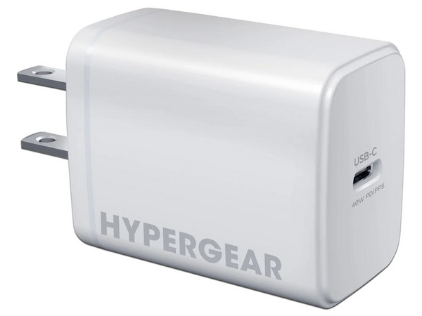 Cargador HyperGear SpeedBoost de 40W GaN, USB Tipo C, Color Blanco.