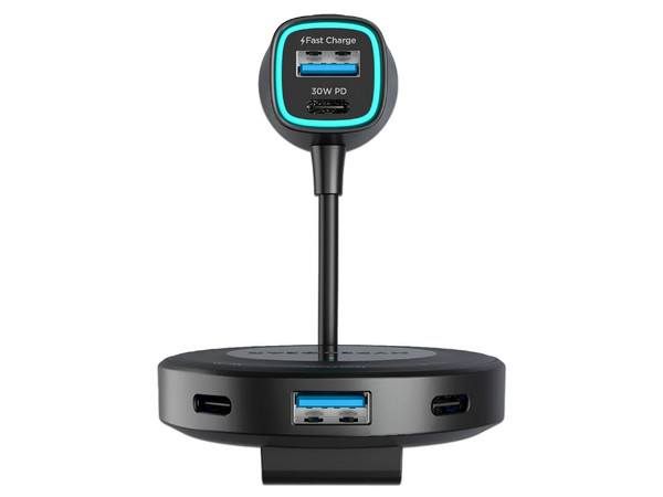 Cargador de Auto HyperGear 16352 de 98W, 3 Puertos USB Tipo C, 2 Puertos USB Tipo A, Cable de 1.5m. Color Negro.