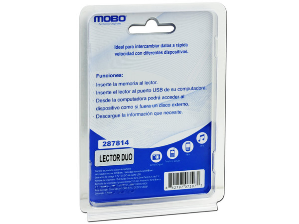 Lector de Memorias MOBO DUO, lee micro SD y Memory Stick Micro (M2). USB 2.0