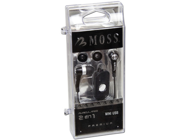 Manos Libres Alámbrico Moss Premium, Mini USB. Color Negro.