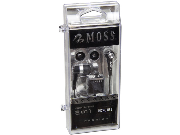 Manos Libres Alámbrico Moss Premium, Micro USB. Color Negro.