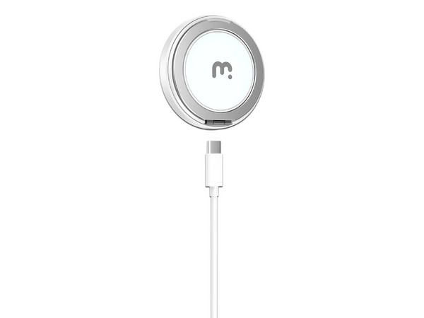 Cargador Inalámbrico MYBAT Mag Dockit, MagSafe de 15W, Anillo con Rotación de 360 Grados. Color Blanco.