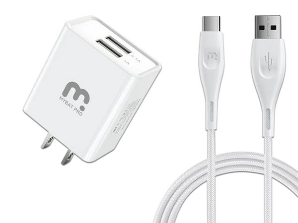 Cargador de Viaje 2 en 1 MYBAT, Dual, Cable USB-A a USB-C, 10.5W, Color Blanco.