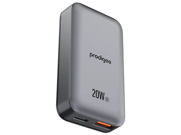 Cargador de Pared Prodigee ENRG-20W-DSLM, USB Tipo C, USB Tipo A, 20W. Color Plata.