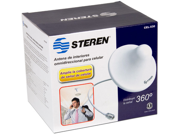 Antena de interiores omnidireccional para celulares con cobertura de 360°, Requiere Repetidor de señal (CEL- 500, SKU 88595) y Antena Exterior (CEL-510, 88593)