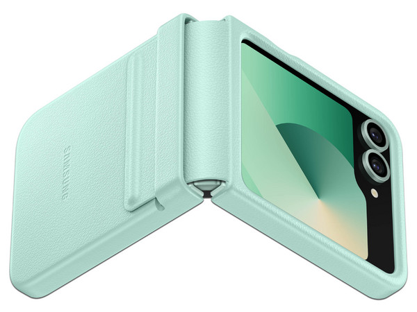 Funda Protectora Samsung Kindsuit para Galaxy Flip 7 FE y Flip 6, Cuero Vegano. Color Menta.