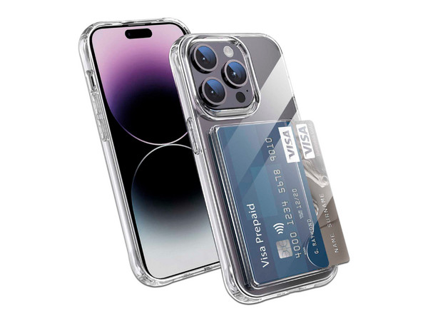 Funda protectora Tekku Porta-Tarjetas para iPhone 15 Pro Max, Transparente.
