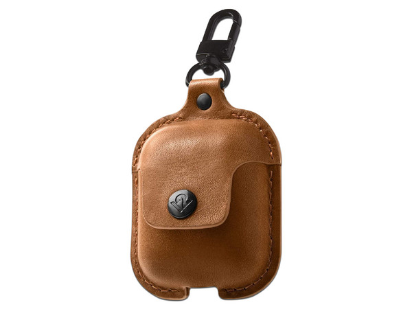Funda Protectora Twelve South para AirPods, Material de Cuero, Color Cafe/Coñac.