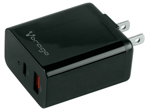 Cargador para Pared Vorago AU-350 Carga Rápida, 3.0A, PD, 20W, USB A-C. Color Negro