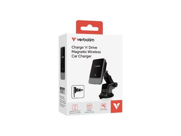 Cargador Inalámbrico Magnetico de Coche Verbatim, USB, 7.5W iPhone y Android, 15W, Color Negro