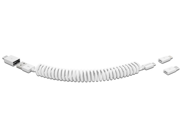 Cable USB-A (macho) a Micro-USB (macho) Vonmahlen Todo en uno, con adaptadores Lightning y USB Tipo C, Color Blanco.