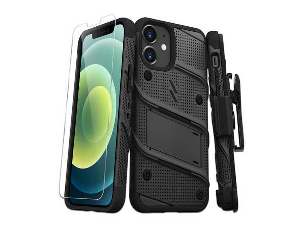 Funda ZIZO BOLT para iPhone 12 Mini, incluye protector de pantalla. Color Negro.