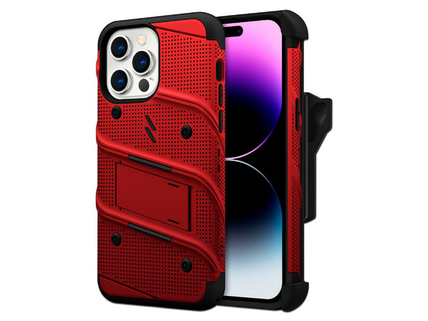 Funda ZIZO Bolt para iPhone 14 PRO MAX, Con clip y mica de pantalla, Color Rojo.