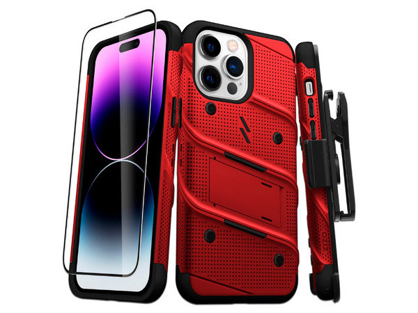 Funda ZIZO Bolt para iPhone 14 PRO MAX, Con clip y mica de pantalla, Color Rojo.