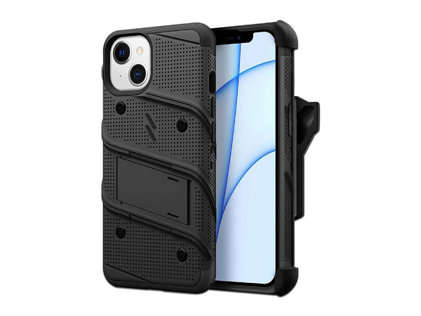 Funda Protectora ZIZO Bolt Con clip y mica de pantalla para iPhone 13. Color Negro.