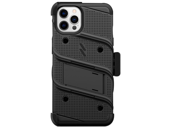 Funda Zizo Bolt para iPhone 13 Pro Max, con clip y mica de pantalla. Color Negro