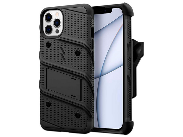 Funda Zizo Bolt para iPhone 13 Pro Max, con clip y mica de pantalla. Color Negro