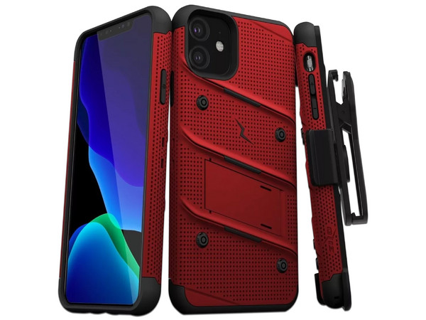 Funda ZIZO Bolt para iPhone 11, incluye protector de pantalla. Color Rojo/Negro.