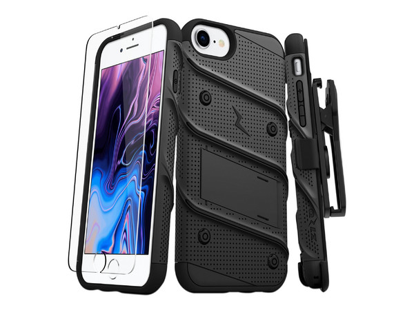 Funda Zizo Bolt para iPhone SE2/8/7/6S/6, con clip de soporte. Color Negro.