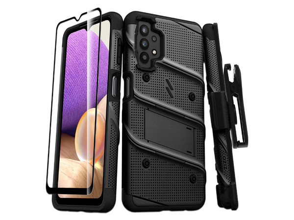 Funda protectora ZIZO Bolt para Samsung A32 5G con mica y clip. Color Negro.