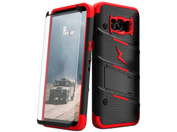 Funda ZIZO Bolt para Samsung Galaxy S8 con mica de pantalla. Color Negro/Rojo.