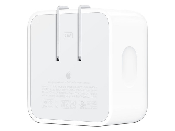 Adaptador de Corriente Compacto Apple MW2H3AM/A de 35W, Dos puertos USB-C, Color Blanco.