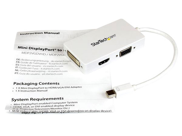 Adaptador Mini DisplayPort a VGA DVI y HDMI - Convertidor MiniDP todo-en-uno para MacBook - Blanco