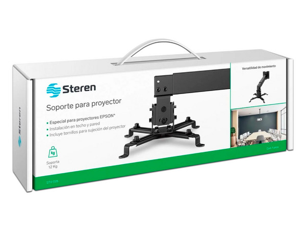 Soporte Para Proyector Steren stv-026, Montaje en Pared o Techo, Soporta hasta 12Kg, Color Negro.