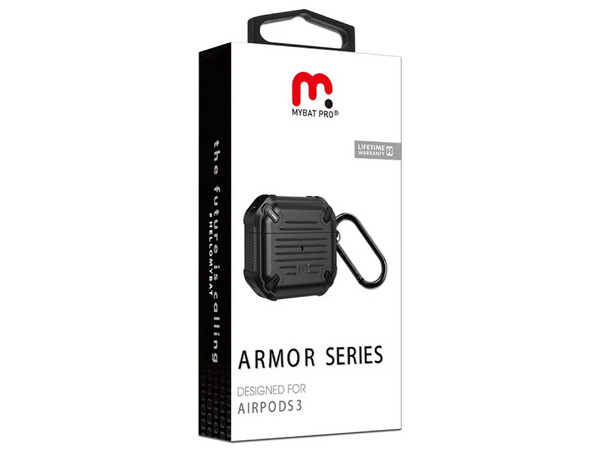 Funda Protectora MYBAT Armor, Compatible con AirPods 3 Gen. Color Negro.