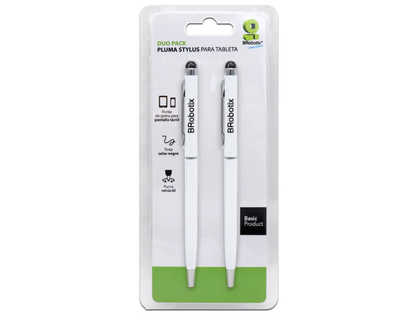 Paquete de 2 Plumas Stylus Brobotix para Tablets. Color Blanco.