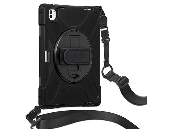 Funda con Correa BRobotix 6007419 para iPad Pro 13 (M4), Giratoria, Correa Ajustable. Color Negro.