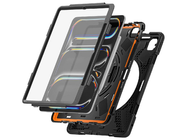 Funda con Correa BRobotix 6007419 para iPad Pro 13 (M4), Giratoria, Correa Ajustable. Color Negro.
