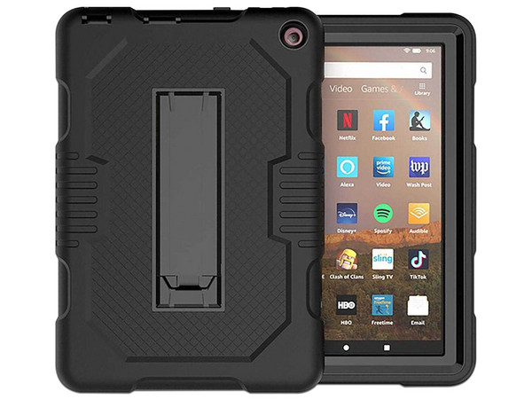 Funda MYBAT Symbiosis para Kindle Fire HD 8 (10 Gen 2020), Uso Rudo, 3 Capas, Soporte Integrado, Color Negro.