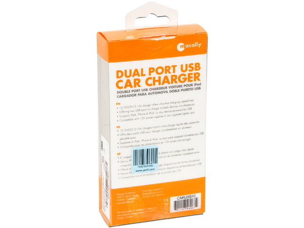 Cargador de Automovil Macally para iPad con doble puerto USB.