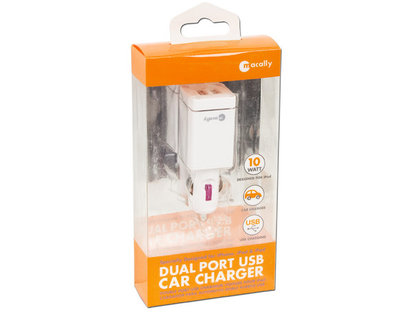 Cargador de Automovil Macally para iPad con doble puerto USB.