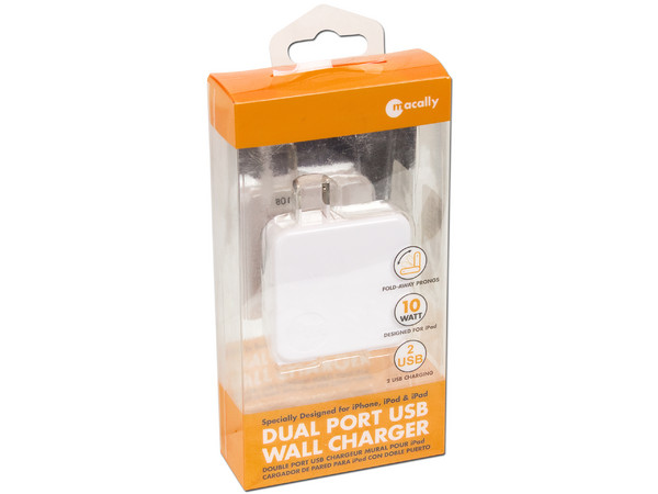 Cargador de Pared Macally para iPad con doble puerto USB.