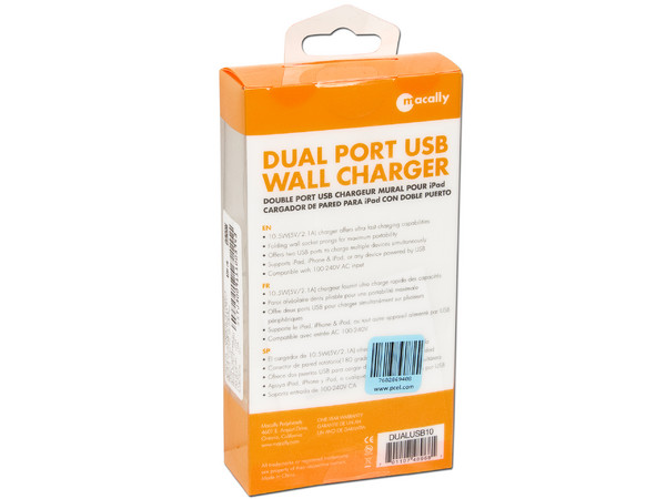 Cargador de Pared Macally para iPad con doble puerto USB.