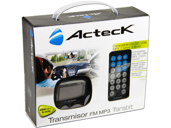 Transmisor de FM para Automóvil Acteck Transbit T600, Compatible con tarjetas SD, USB y 2.5mm incluye control remoto.