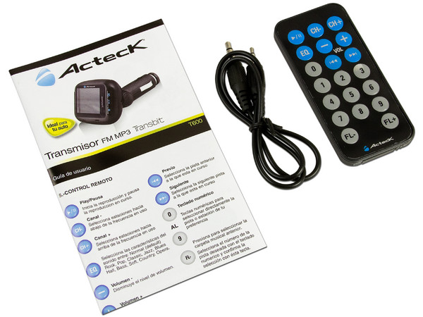 Transmisor de FM para Automóvil Acteck Transbit T600, Compatible con tarjetas SD, USB y 2.5mm incluye control remoto.