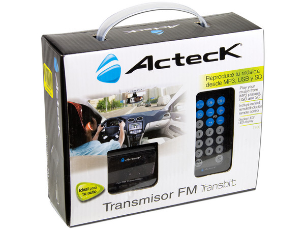 Transmisor de FM para Automóvil Acteck Transbit T400, Compatible con tarjetas SD, USB y 2.5mm incluye control remoto.