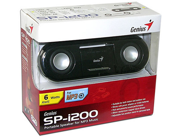 Bocinas Portátiles Genius SP-i200 para MP3 Players, 6 Watts RMS, Color Negro