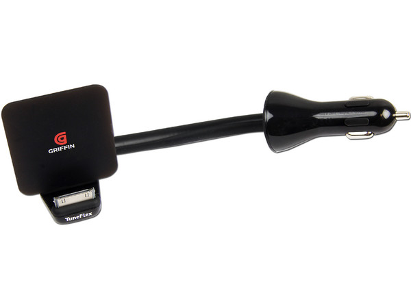 Griffin TuneFlex AUX Escucha tu iPod cuando está en la base dock, cárgalo y usa tu iPhone con las manos libres en tu coche. 